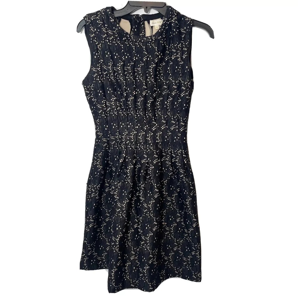 Anthro Meadow Rue Breathtaking Fit & Flare Mini Dress Black M Pleated Sleeveless